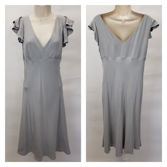 J CREW Gray Flutter Sleeve Deep V-neck Silk Dress Size 14 - Picture 10 of 10
